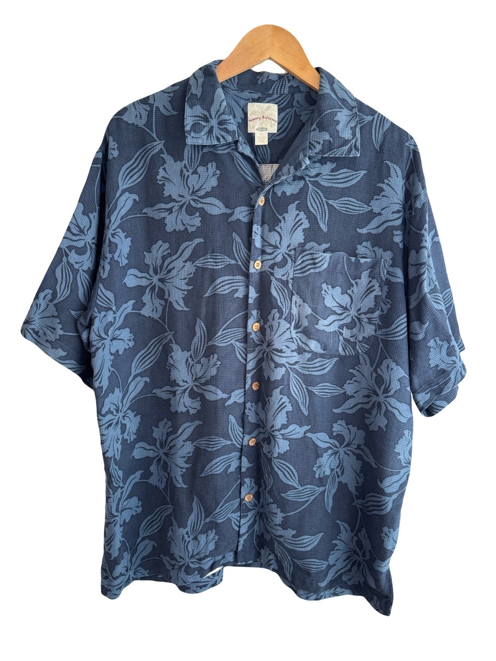 Tommy  Bahama  Men’s  Medium  Blue  Silk   Hawaiian  Floral  Shirt  Tropical